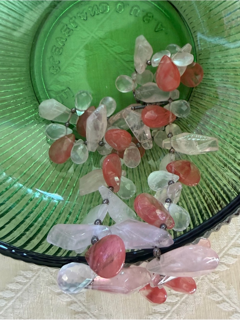 STUNNING Handcrafted Rose & Watermelon Quartz  Statement Necklace - Picture 4 of 8